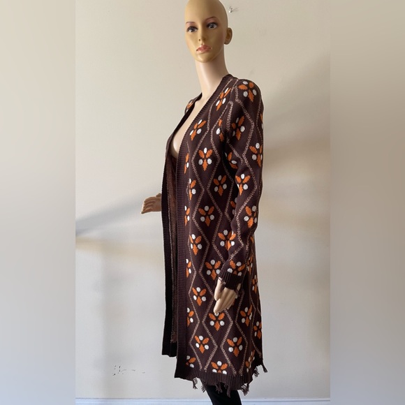 Brown Knit Fringe Hem Cardigan - Picture 3 of 7